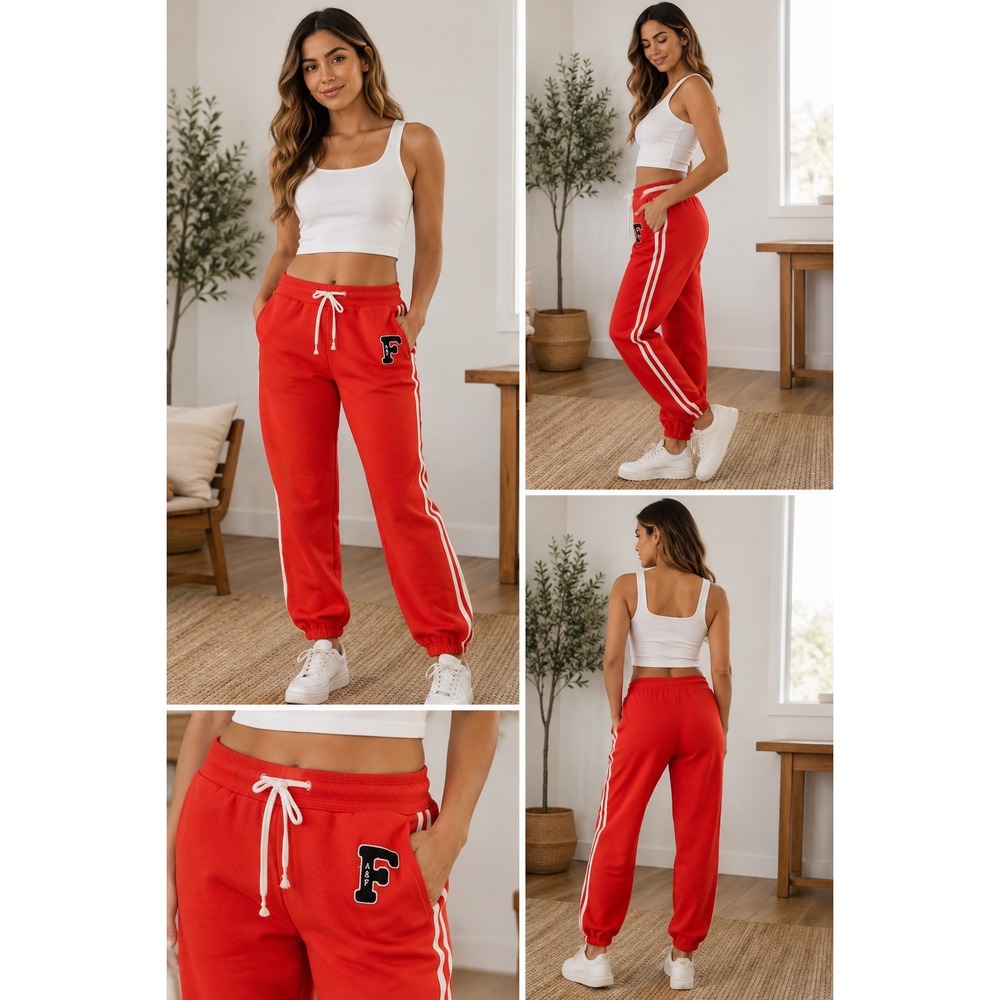 Abercrombie & Fitch Womens Red Varsity Jogger Sweatpants Side Stripe Size M